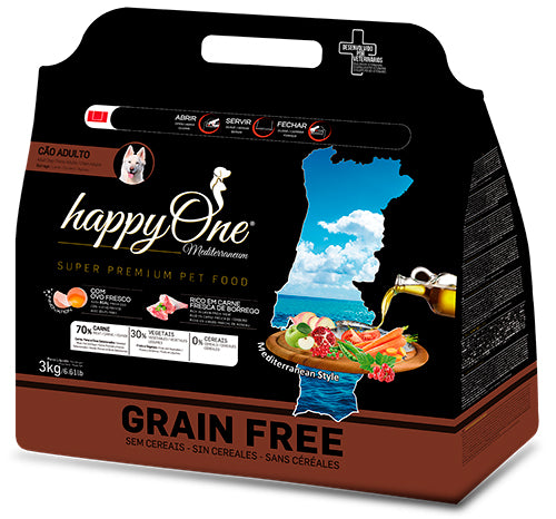 HappyOne Mediterraneum Cão Adulto - Ração seca para cão adulto - Sabor a Borrego
