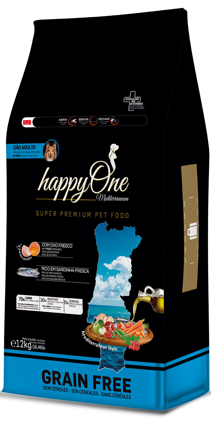 HappyOne Mediterraneum Cão Adulto - Ração seca para cão adulto - Sabor a Sardinha