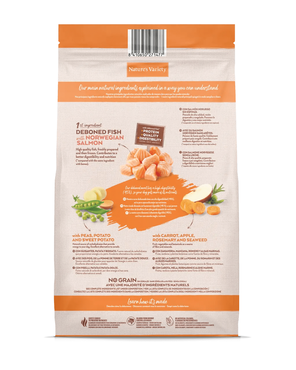 Nature's Variety Medium/Maxi No Grain - Ração seca para cão adulto de porte médio/maxi - Sabor a salmão sem cereais