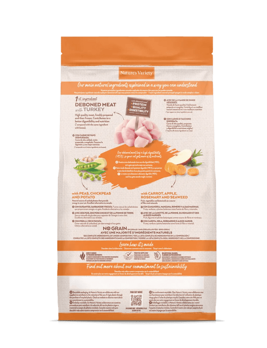 Nature's Variety Sterilized No Grain - Ração seca para gato esterilizado - Sabor a Peru sem cereais