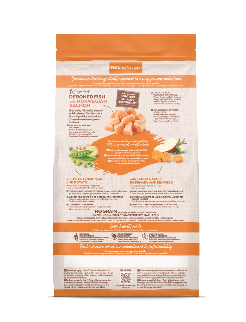 Nature's Variety Sterilized No Grain - Ração seca para gato esterilizado - Sabor a salmão sem cereais