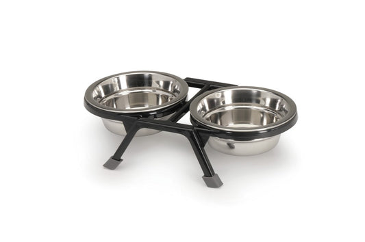 Comedouro duplo em inox para cães e gatos