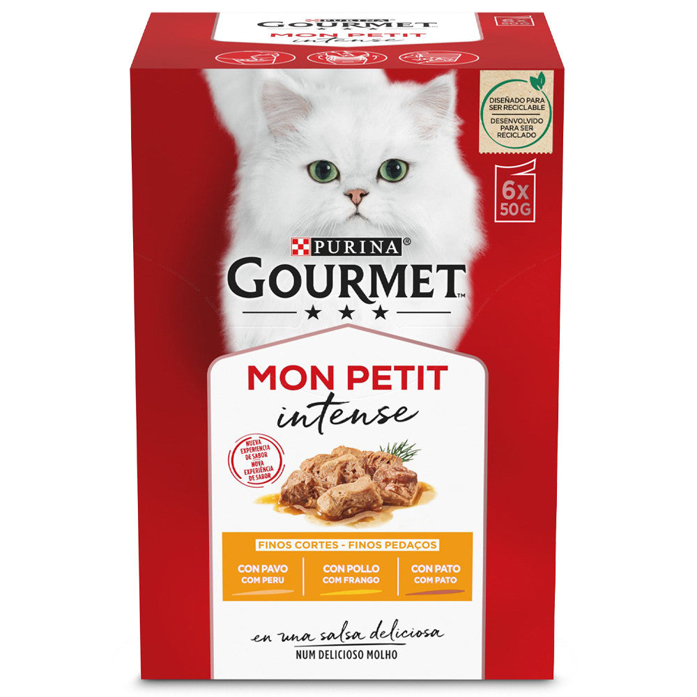 Gourmet Mon Petit Intense - Finos pedaços em molho para gatos - Peru, Frango e Pato
