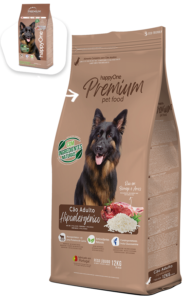 HappyOne Premium Cão Adulto Hipoalergênico - Ração seca para cão adulto - Borrego