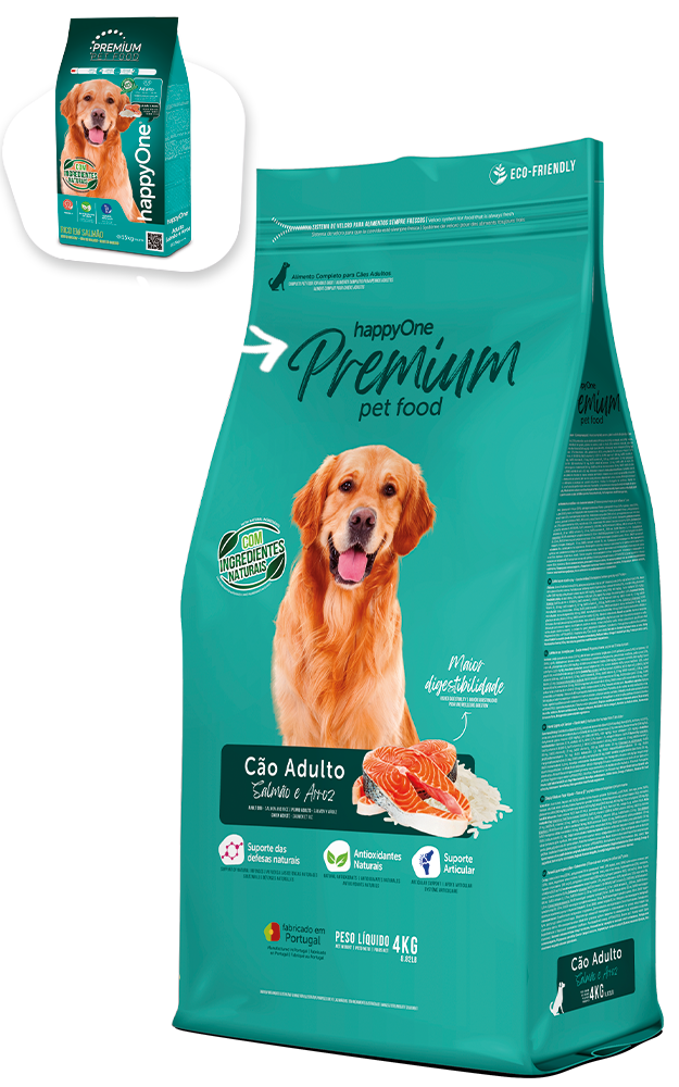 HappyOne Premium Cão Adulto salmão e arroz - Ração para cão adulto - Salmão