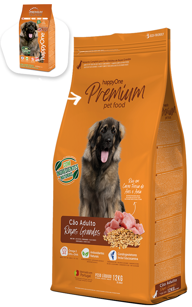 HappyOne Premium Raças Grandes - Ração seca para cão adulto de porte grande - Frango