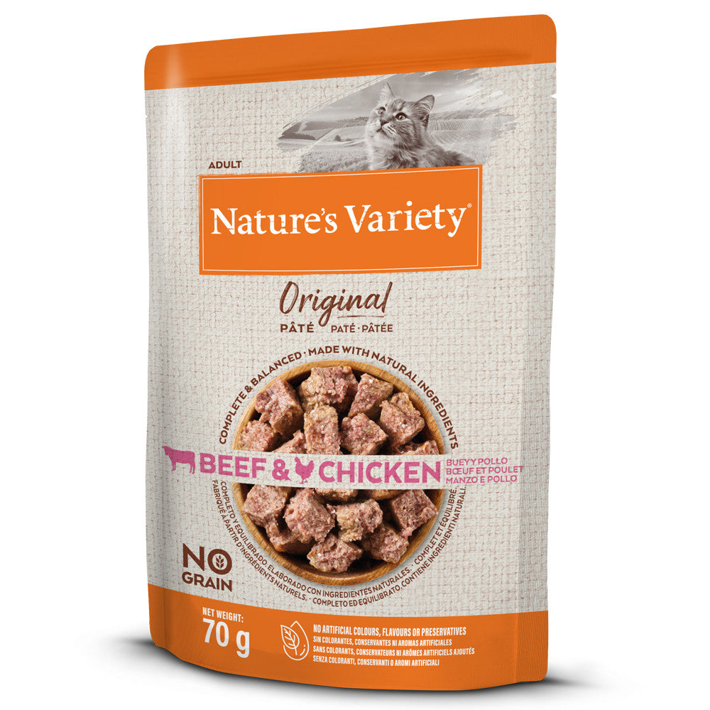 Nature's Variety No Grain - Patê para gatos adultos - Sabor a Vaca e Frango sem cereais