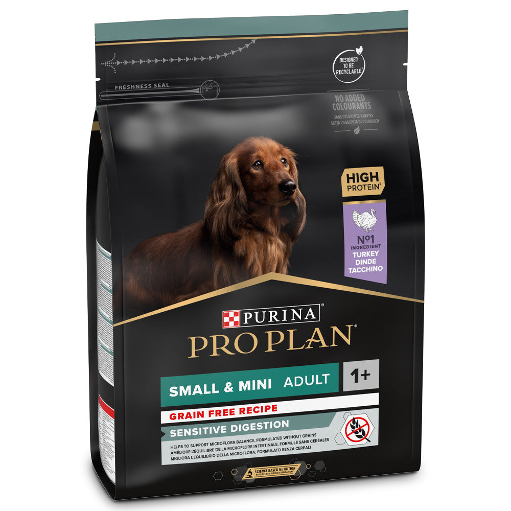 Pro Plan Sensitive Digestion Grain Free Small & Mini Adult - Ração seca para cão adulto de porte pequeno sem cereais - Sabor a Peru