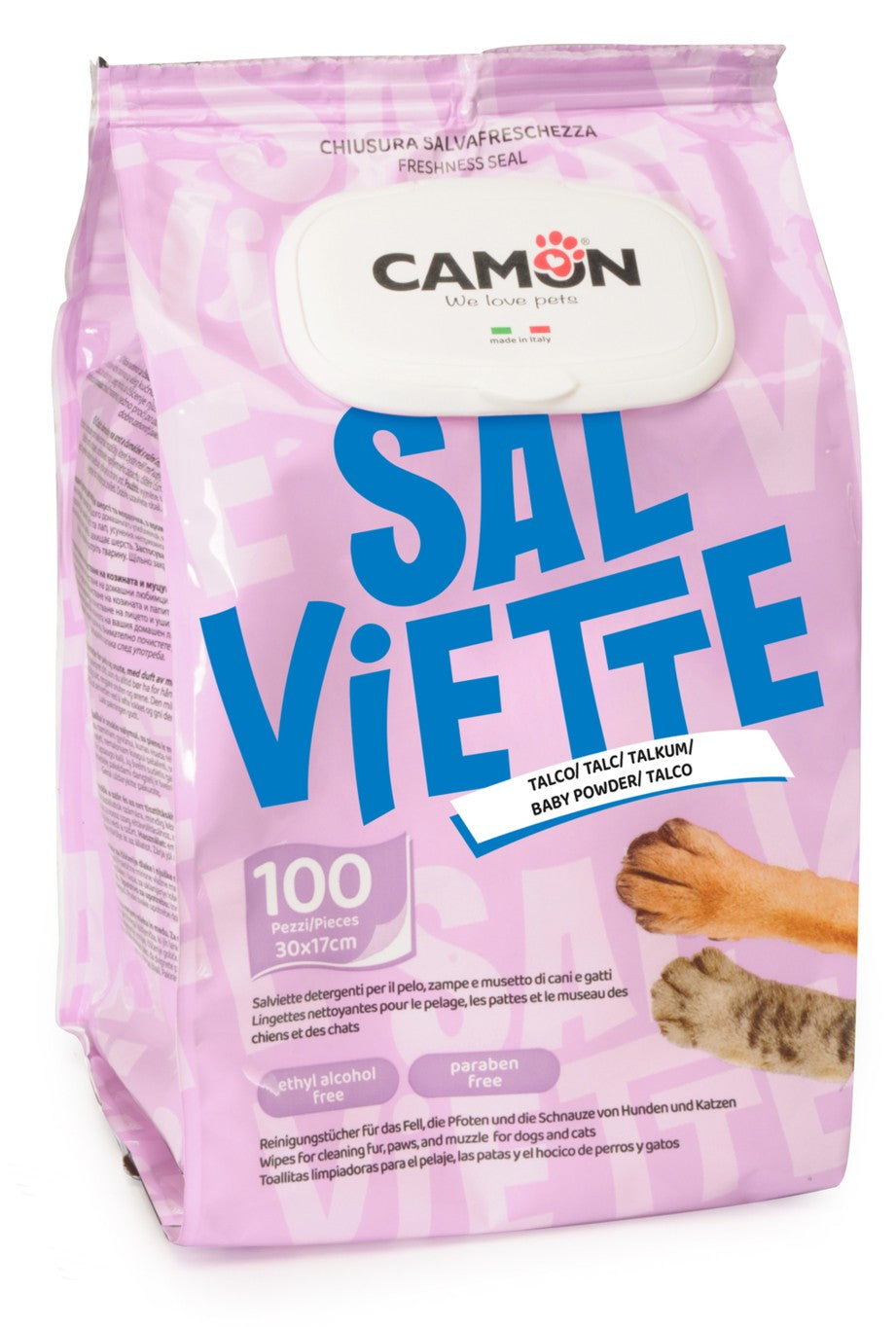 Camon - Toalhitas para cães e gatos - Talco