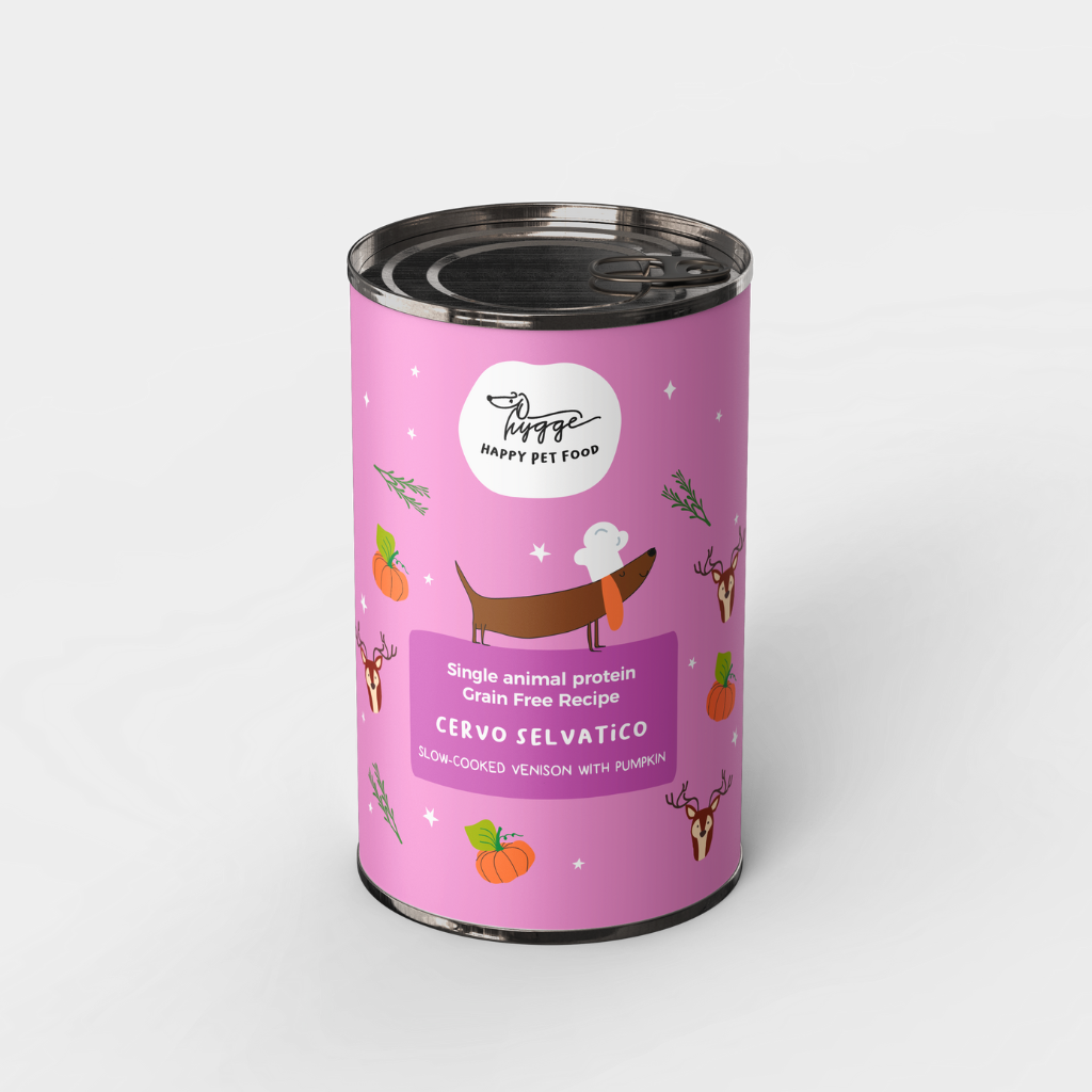 Alimento húmido para cão monoproteíco com veado e abóbora