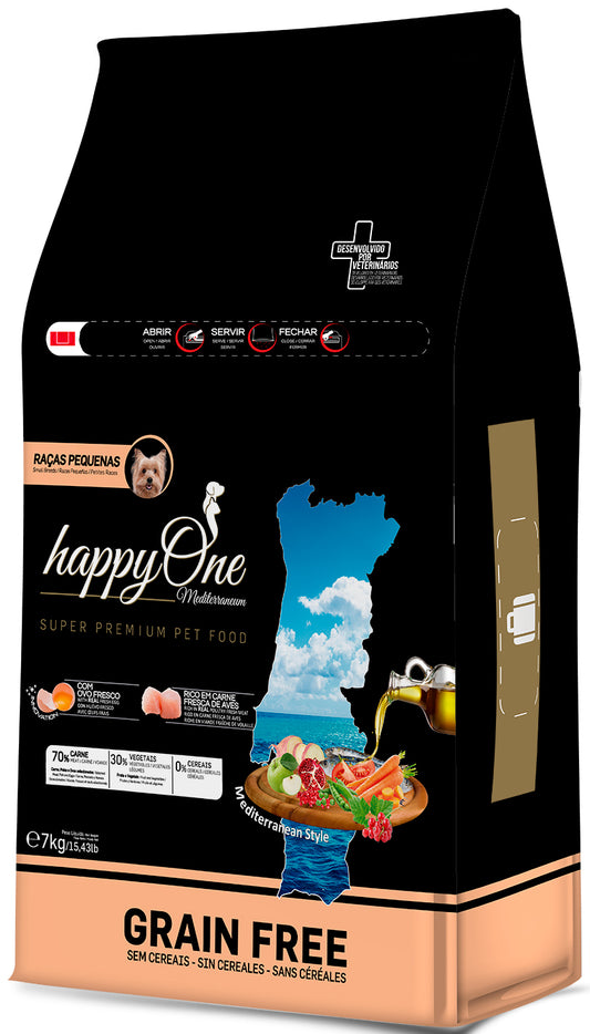 HappyOne Mediterraneum Raças Pequenas - Ração seca para cão adulto de porte pequeno - Sabor a Aves