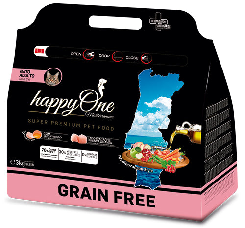 HappyOne Mediterraneum Gato Adulto - Ração seca para gato adulto sem cereais
