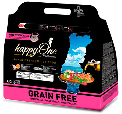 HappyOne Mediterraneum Gato Esterilizado - Ração seca para gato esterilizado - Sabor a Sardinha