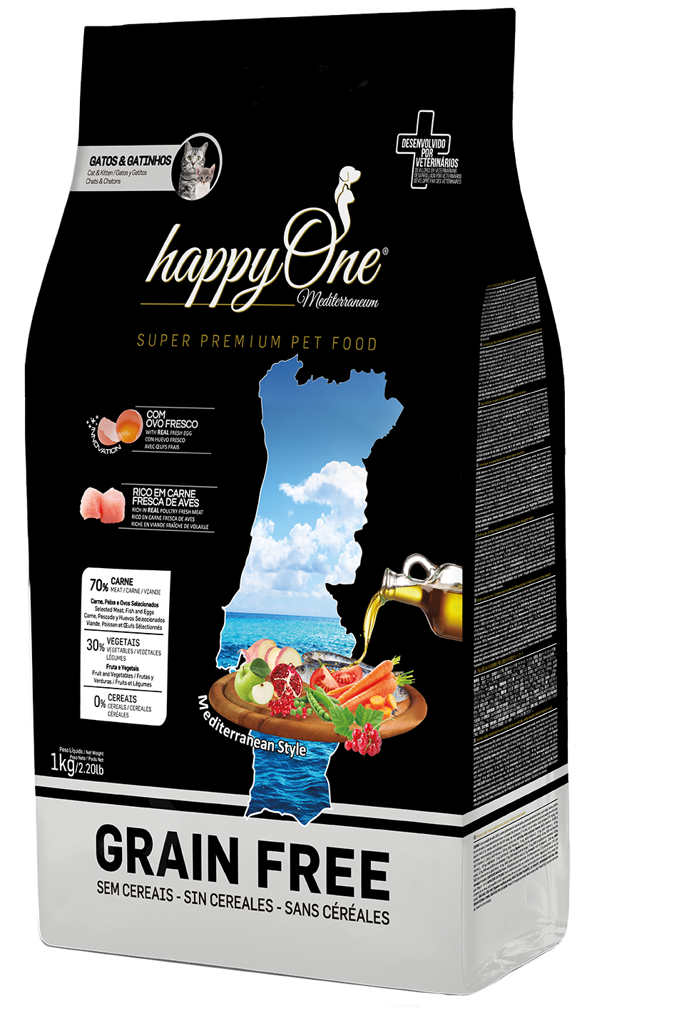 HappyOne Mediterraneum Cat & Kittens - Ração seca para gatos adultos e gatinhos bebés