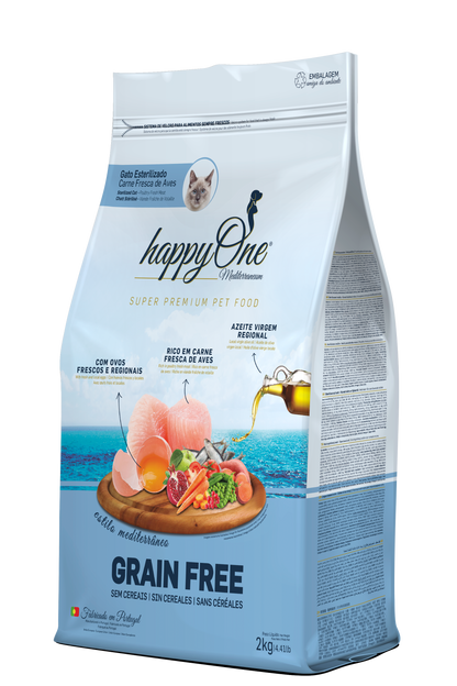 HappyOne Mediterraneum Gato Esterilizado - Ração seca para gatos esterilizados - Sabor a Frango