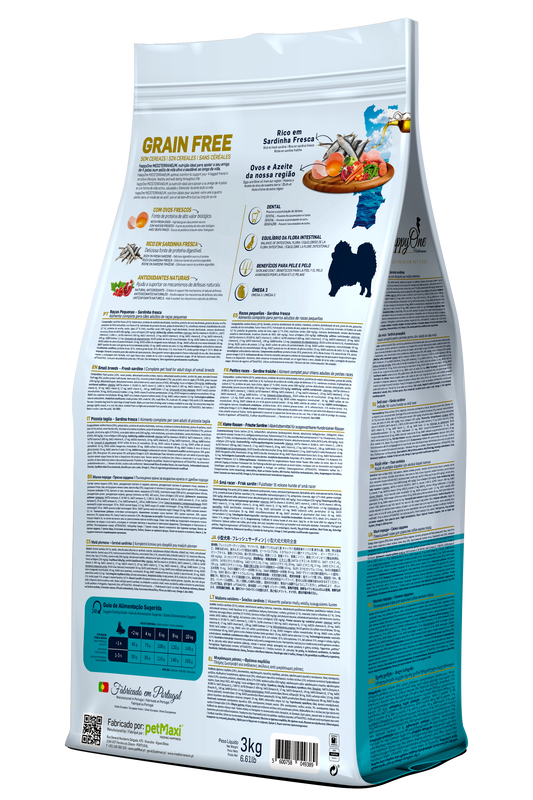 HappyOne Mediterraneum Raças Pequenas - Ração seca para cão adulto de raça pequena - Sabor a sardinha