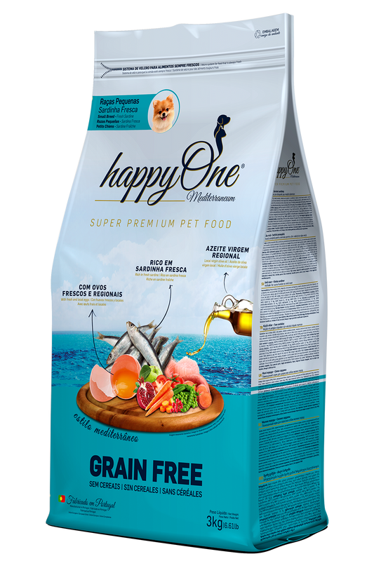 HappyOne Mediterraneum Raças Pequenas - Ração seca para cão adulto de raça pequena - Sabor a sardinha
