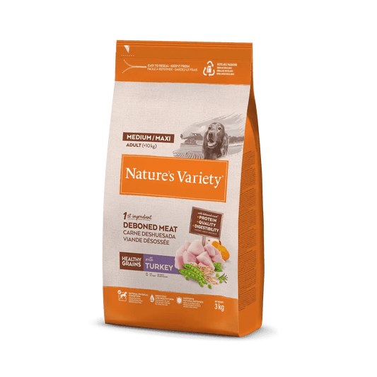 Nature's Variety Healthy Grains Medio/Maxi Adult - Ração seca para cão adulto de porte médio/maxi - Sabor a Peru