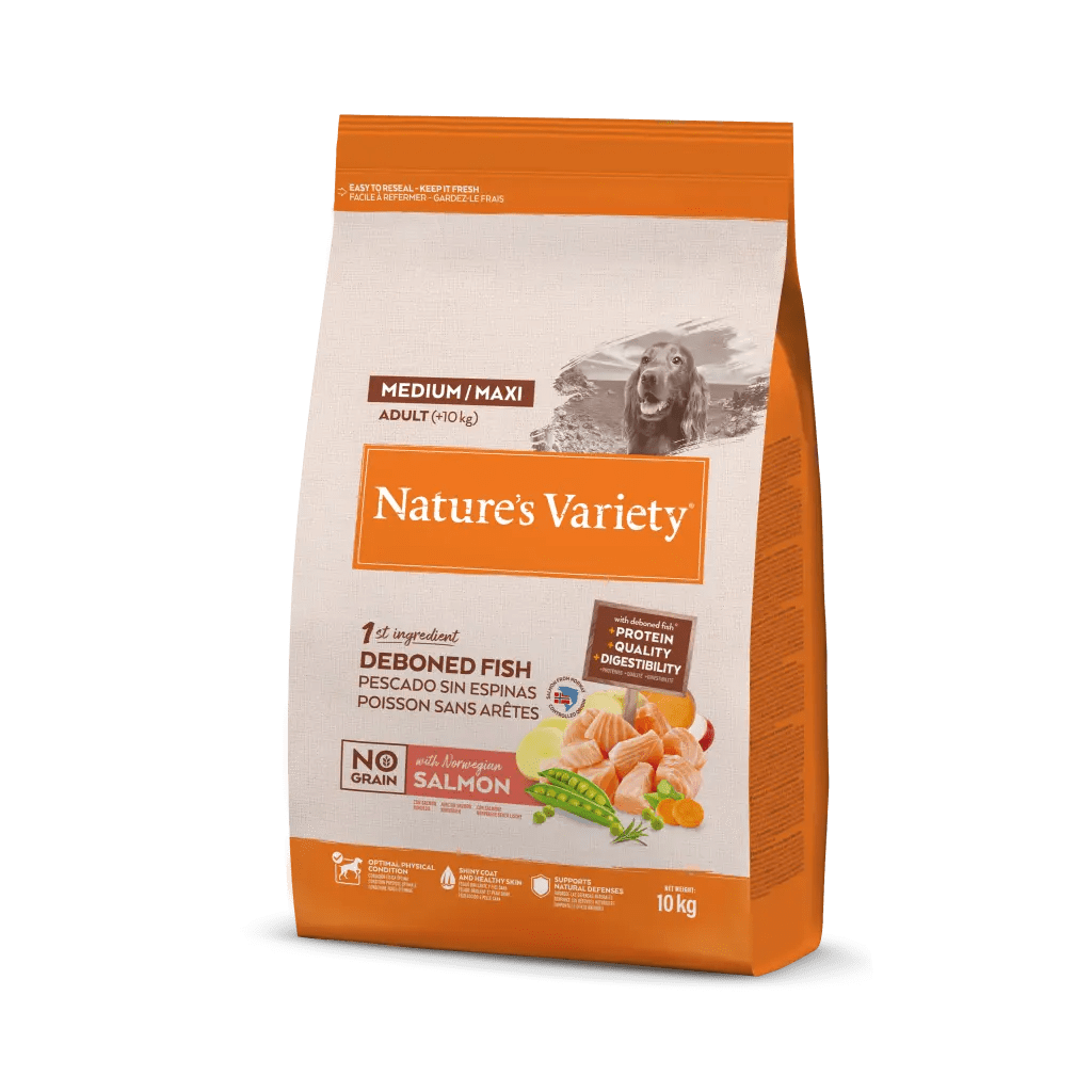 Nature's Variety Medium/Maxi Adult No Grain - Ração seca para cão adulto de porte médio/maxi - Sabor a Salmão sem cereais