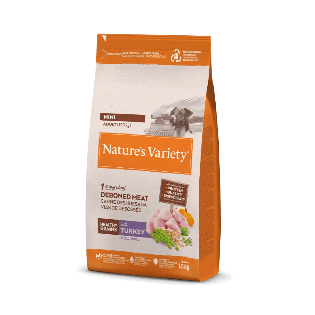 Nature's Variety Healthy Grains Mini Adult - Ração seca para cão adulto de porte pequeno - Sabor a Peru