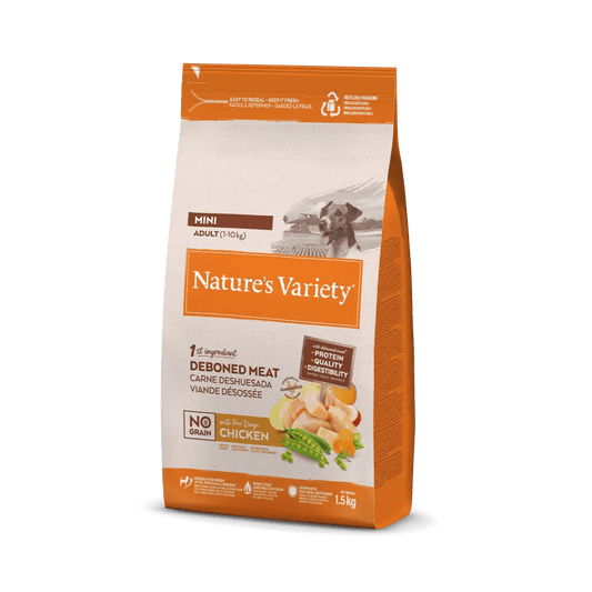 Nature's Variety Mini No Grain - Ração seca para cão adulto de porte pequeno - Sabor a Frango sem cereais