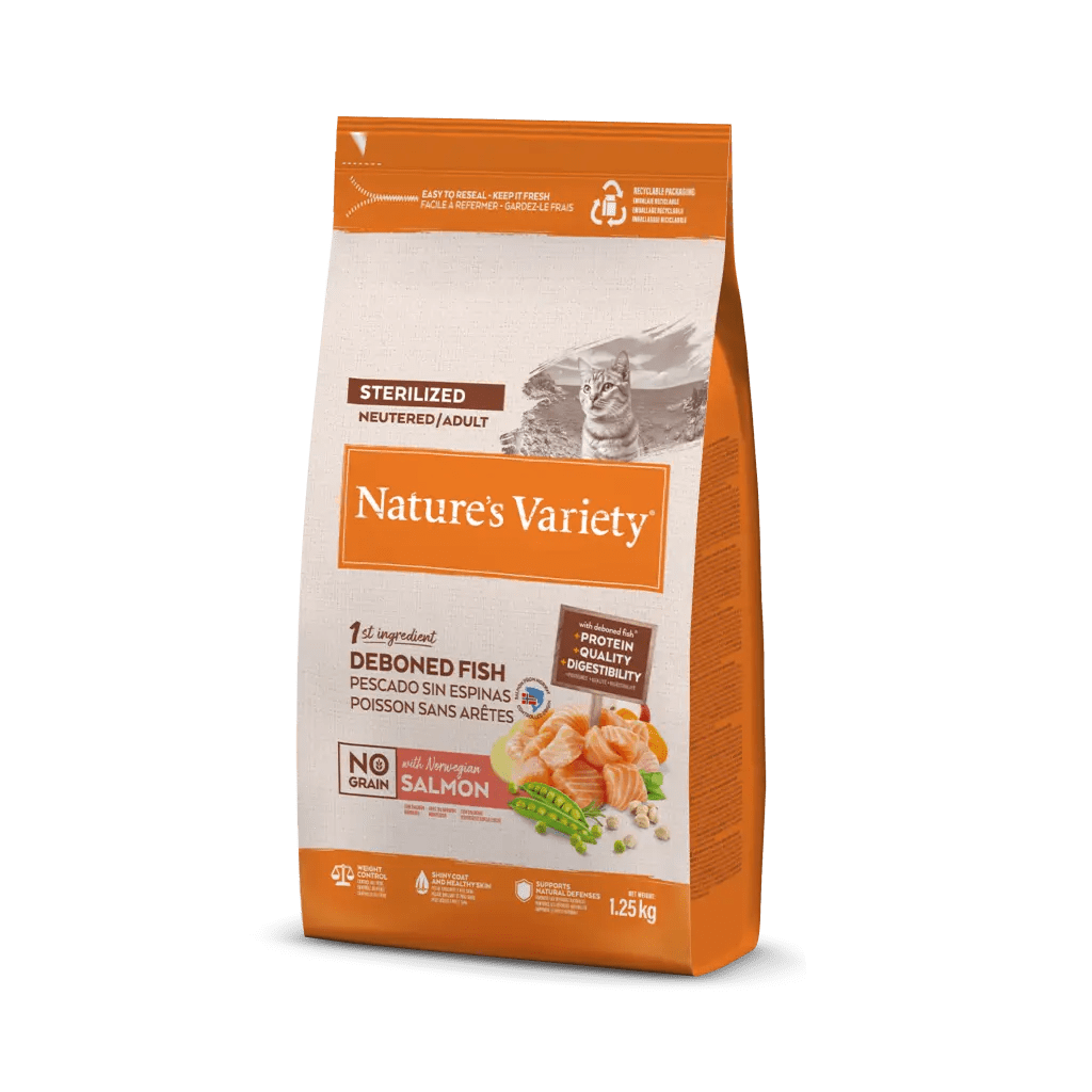 Nature's Variety Sterilized No Grain - Ração seca para gato esterilizado - Sabor a salmão sem cereais