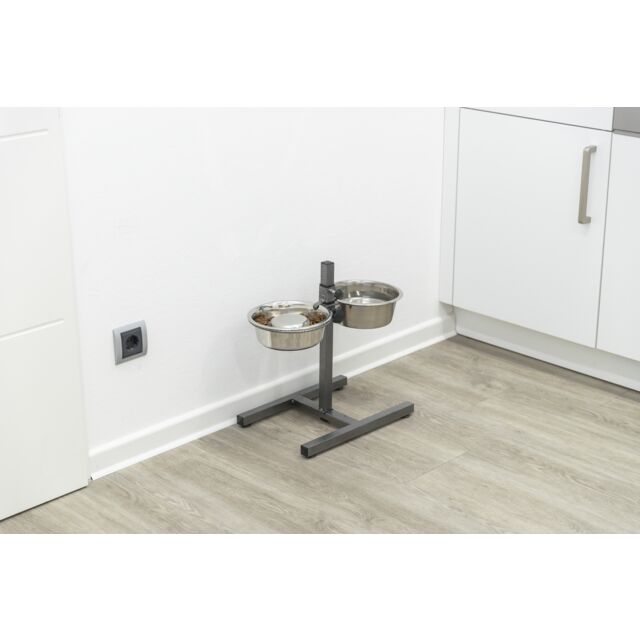 Comedouro e Bebedouro - Suporte duplo em inox ajustável