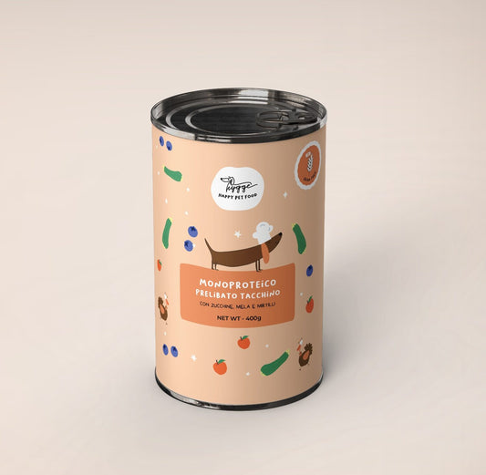 Alimento húmido para cão - Perú com curgetes, maçã e mirtilos