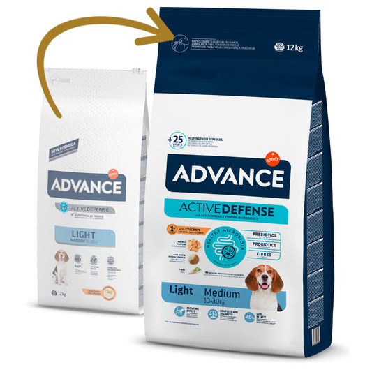 Advance Medium Light - Ração seca para cão médio para controlo do peso
