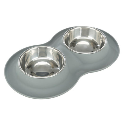 Comedouro duplo em inox para gatos com suporte em silicone