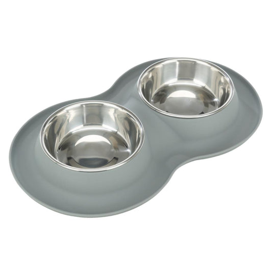Comedouro duplo em inox para gatos com suporte em silicone