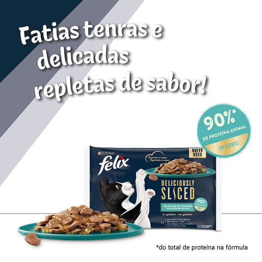Felix Deliciously Sliced - Alimento em gelatina para gatos - Seleção de peixes
