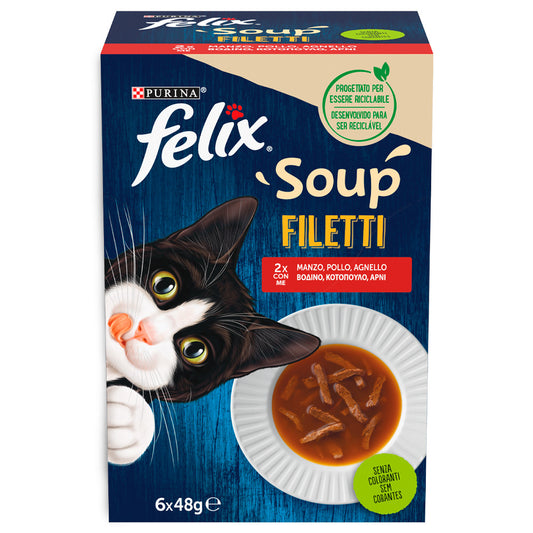 Felix Soup Filetti Seleção do Campo - Sopa para gatos - Sabor a Vaca, Frango e Borrego