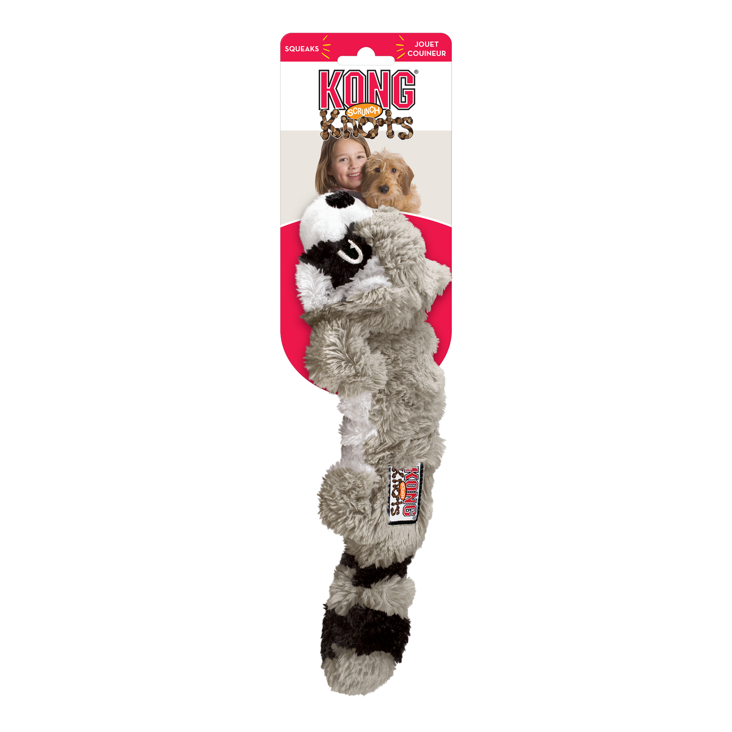 Kong Knots Scrunch Guaxinim - Peluche para cão