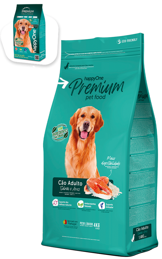 HappyOne Premium Cão Adulto salmão e arroz