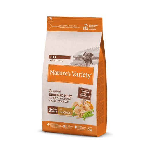 Nature's Variety Healthy Grains - Ração seca para cão adulto mini - Sabor a Frango com cereais saudáveis
