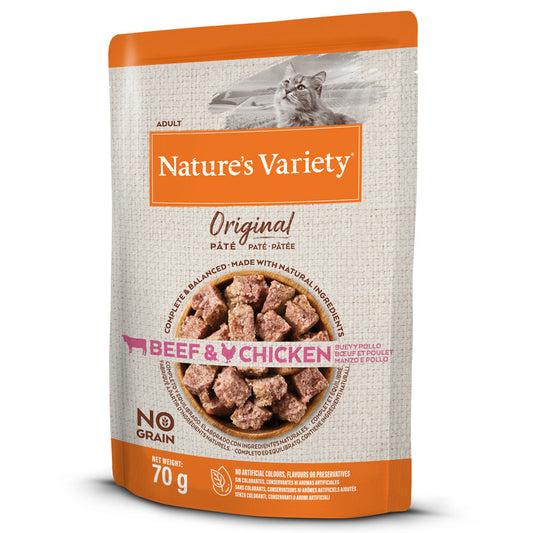 Nature's Variety No Grain - Patê para gatos adultos - Sabor a Vaca e Frango sem cereais