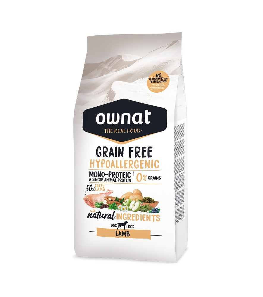 Ownat Grain Free Hypoallergenic Lamb - Ração seca sem cereais para cães adultos com alergias