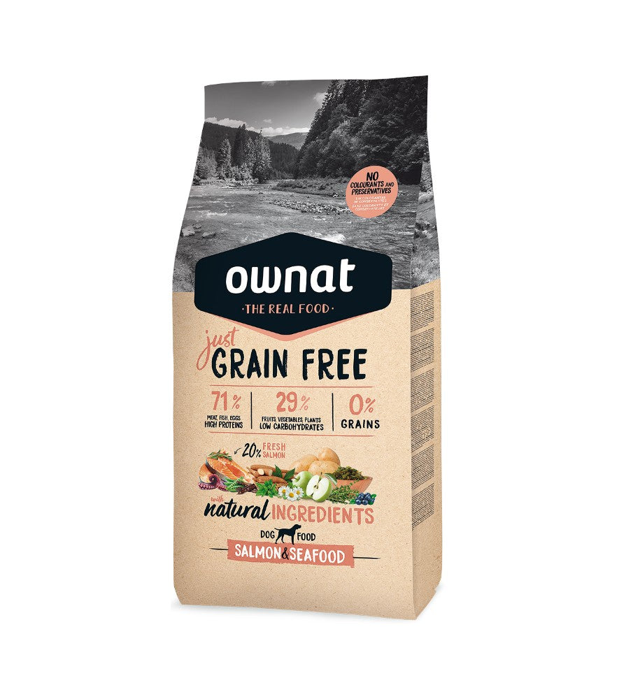 Ownat Just Grain Free Cão Adulto - Ração seca para cão adulto - Salmão e Marisco sem cereais