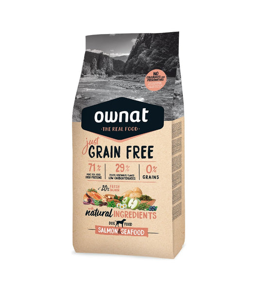 Ownat Just Grain Free Cão Adulto - Ração seca para cão adulto - Salmão e Marisco sem cereais
