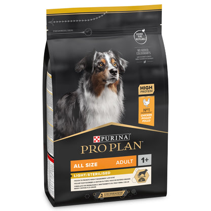 Pro Plan All Sizes Light/Sterilised Adult - Ração seca para cão adulto para controlo do peso - Sabor a Frango