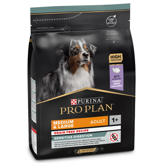 Pro Plan Sensitive Digestion Grain Free Medium & Large Adult - Ração seca para cão de porte médio e grande - Sabor a Peru sem cereais