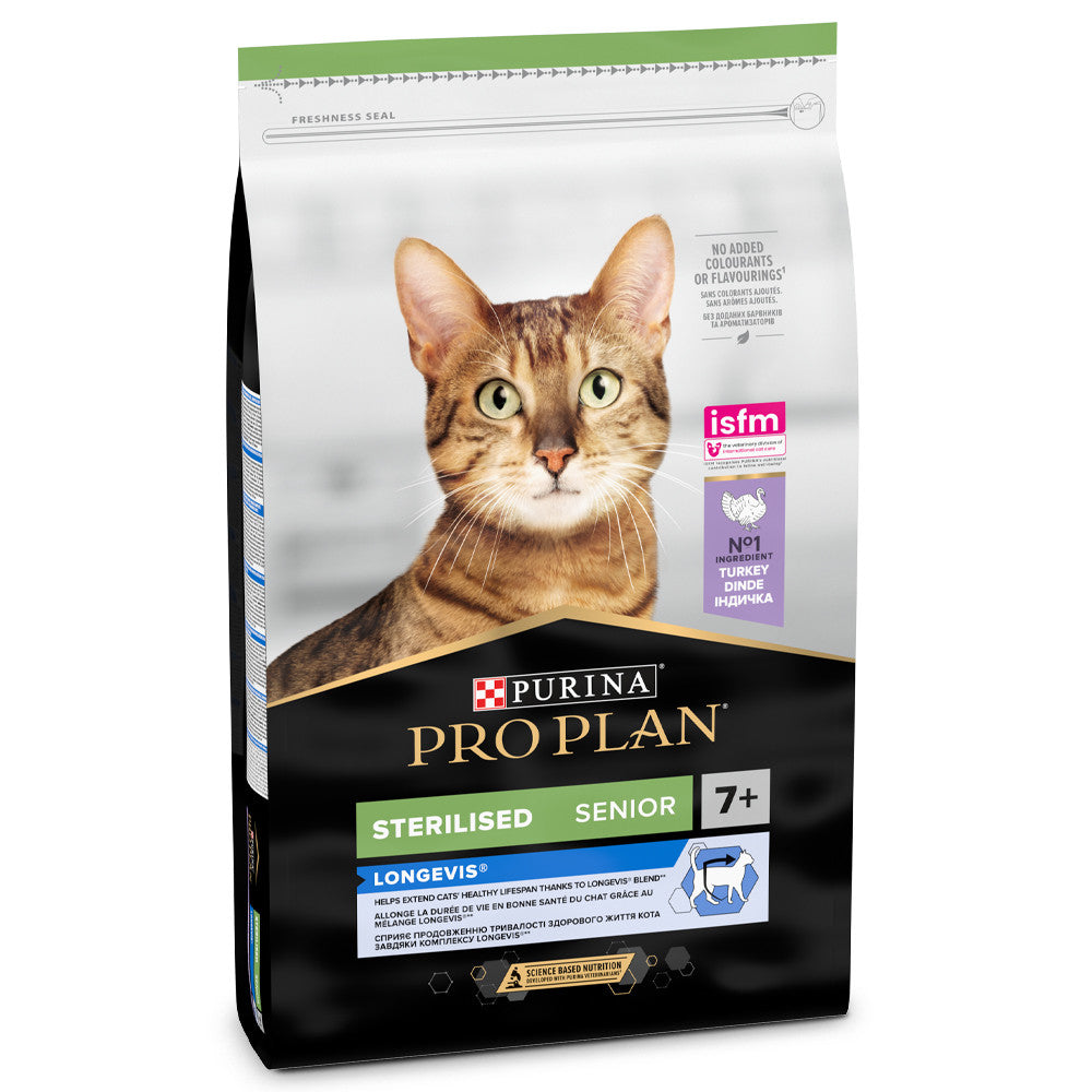 Pro Plan Sterilised Senior 7+ Longevis - Ração seca para gatos esterilizados com mais de 7 anos - Sabor a peru