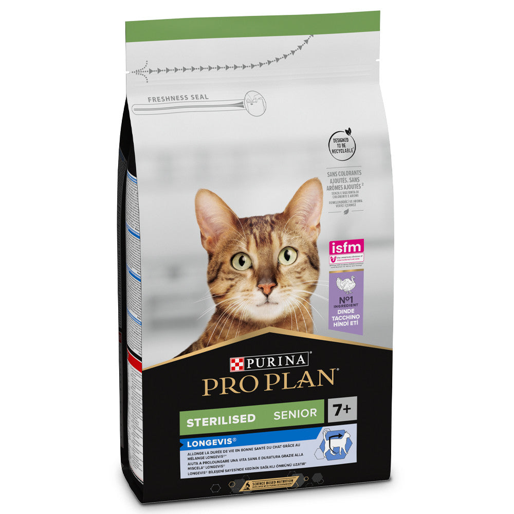 Pro Plan Sterilised Senior Longevis 7+ - Ração seca para gatos esterilizados com mais de 7 anos - Sabor a Peru