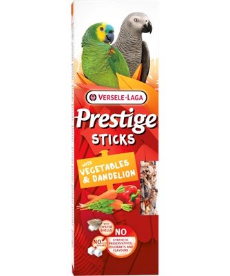 Versele Laga Prestige Sticks com vegetais e dente-de-leão para grandes periquitos e papagaios