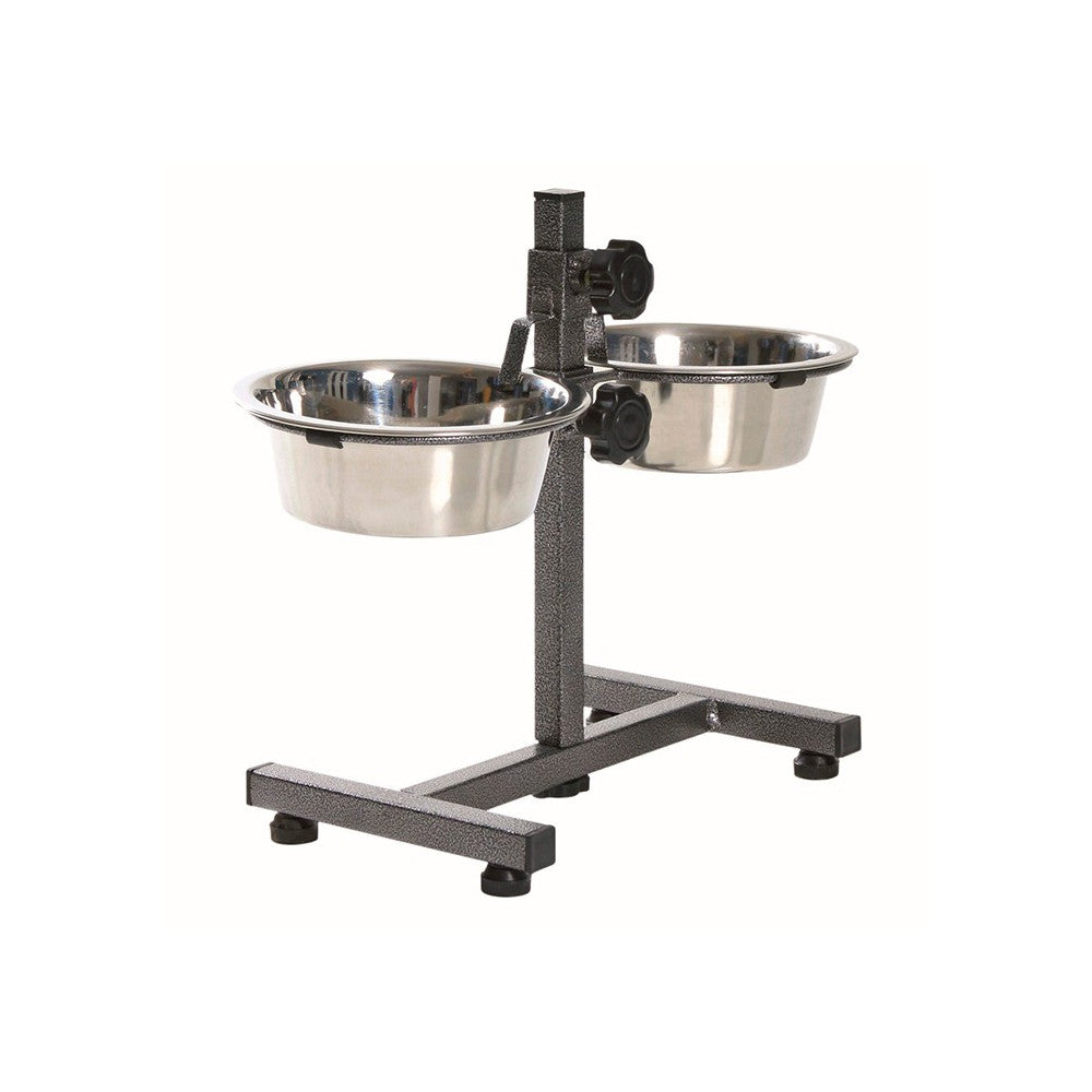 Comedouro e Bebedouro - Suporte duplo em inox ajustável