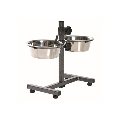 Comedouro e Bebedouro - Suporte duplo em inox ajustável