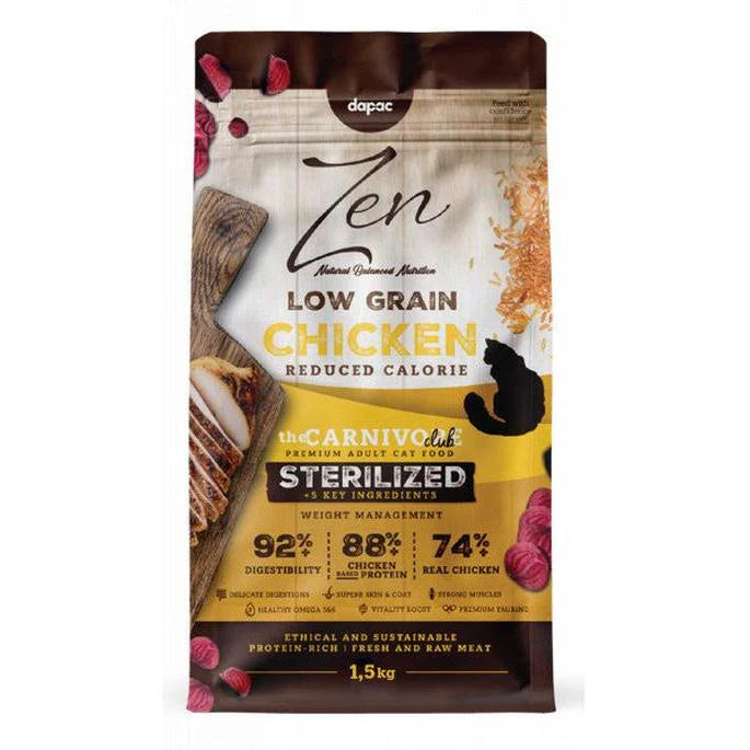 Zen Low Grain Sterilized Adult - Ração seca para gato adulto esterilizado - Frango